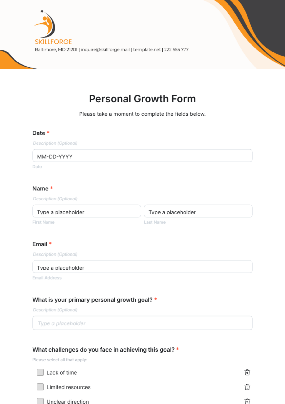 Free Personal Growth Form Template