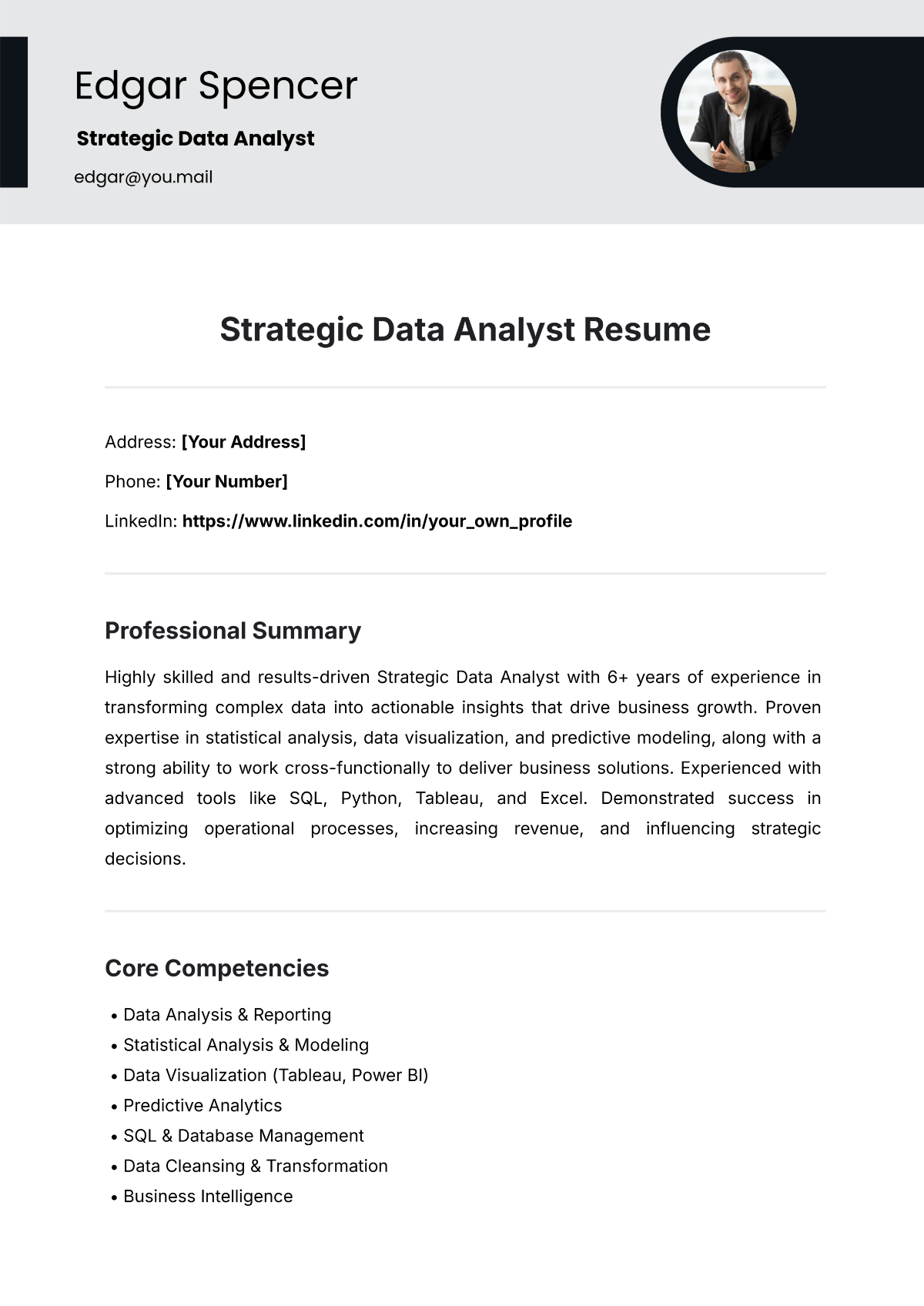 Free Strategic Data Analyst Resume Template