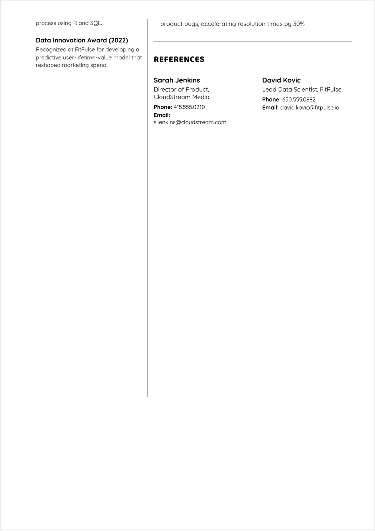 Free Aesthetic Product Data Analyst ATS Resume Template