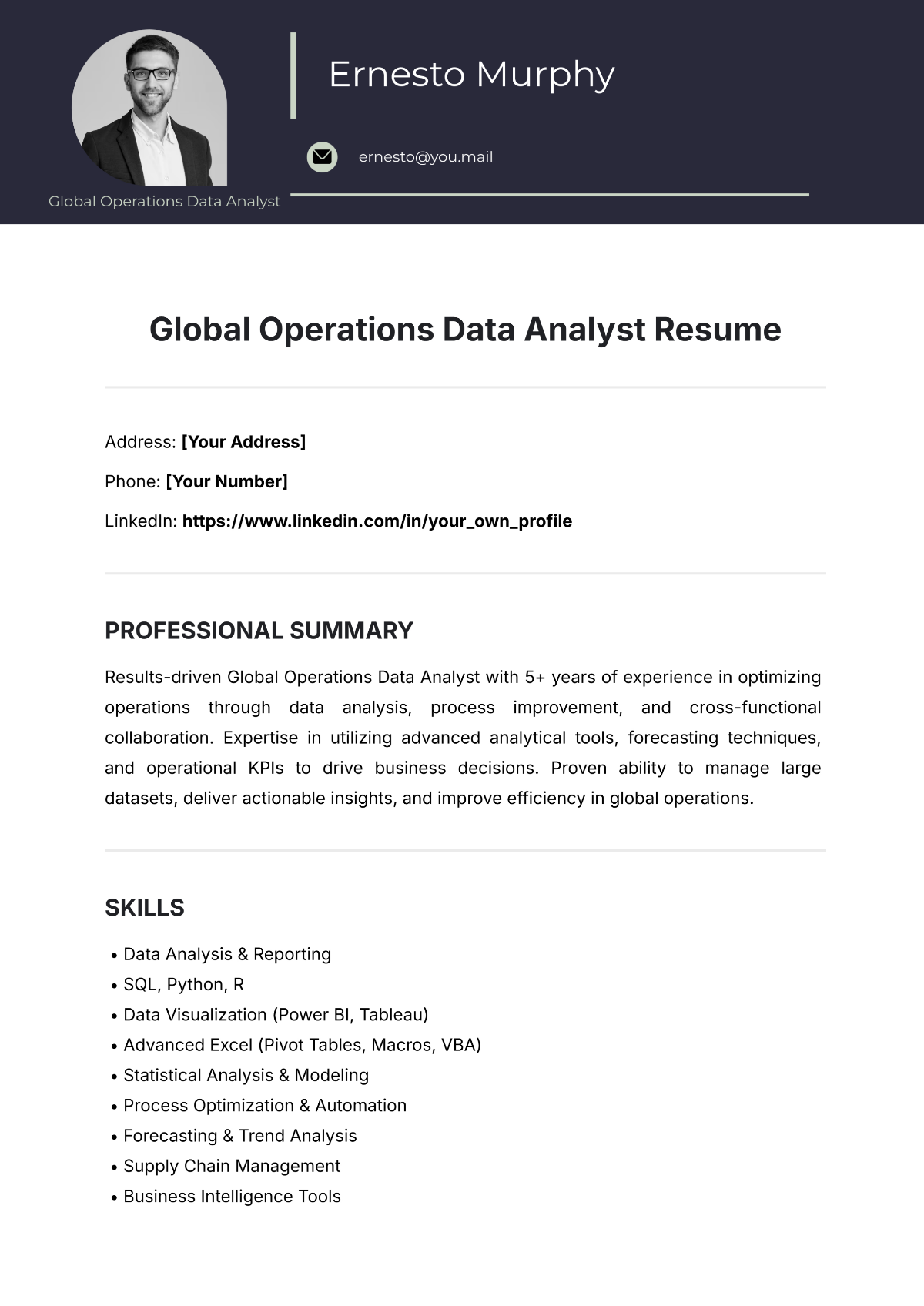 Free Global Operations Data Analyst Resume Template