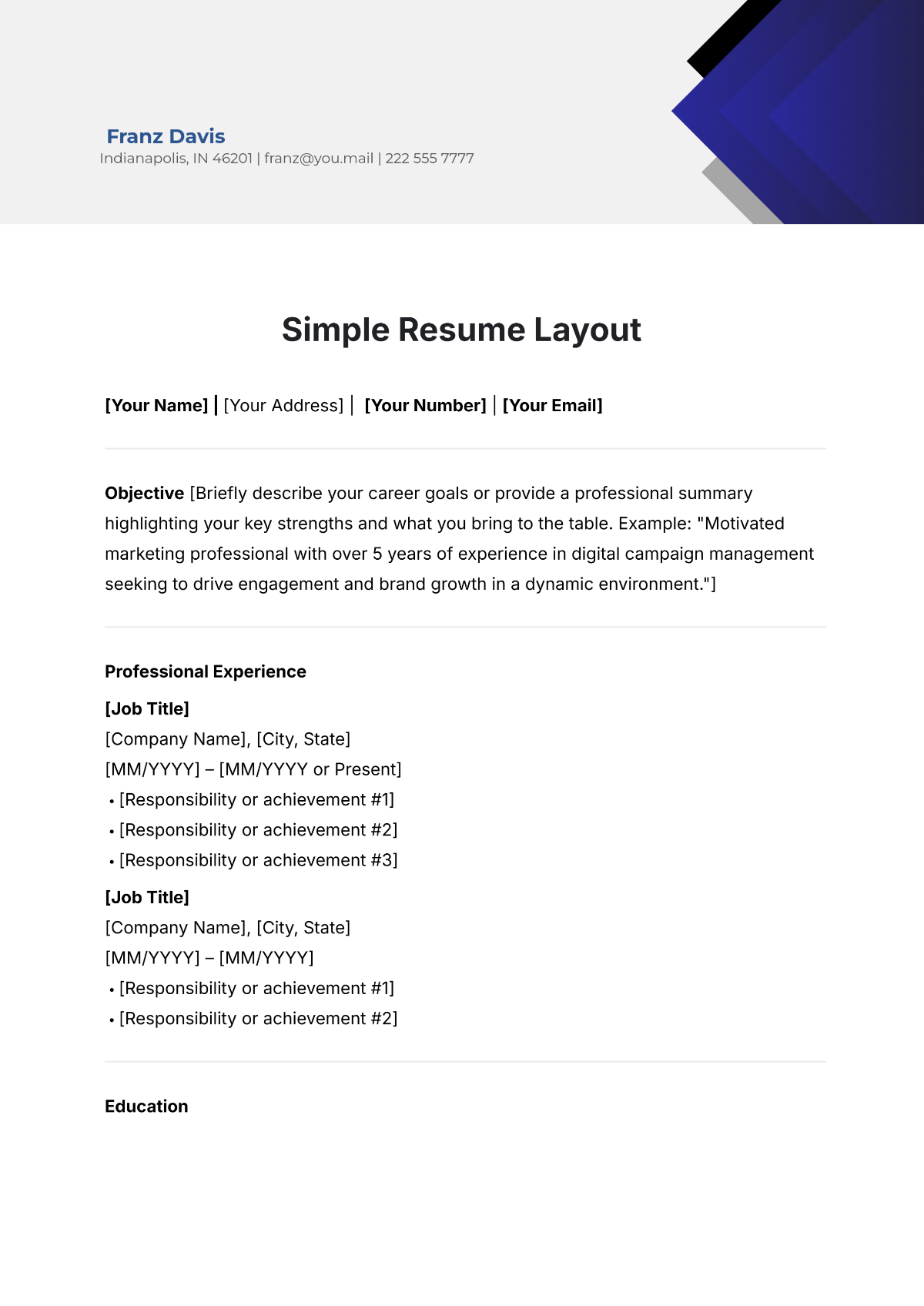 Free Simple Resume Layout Template