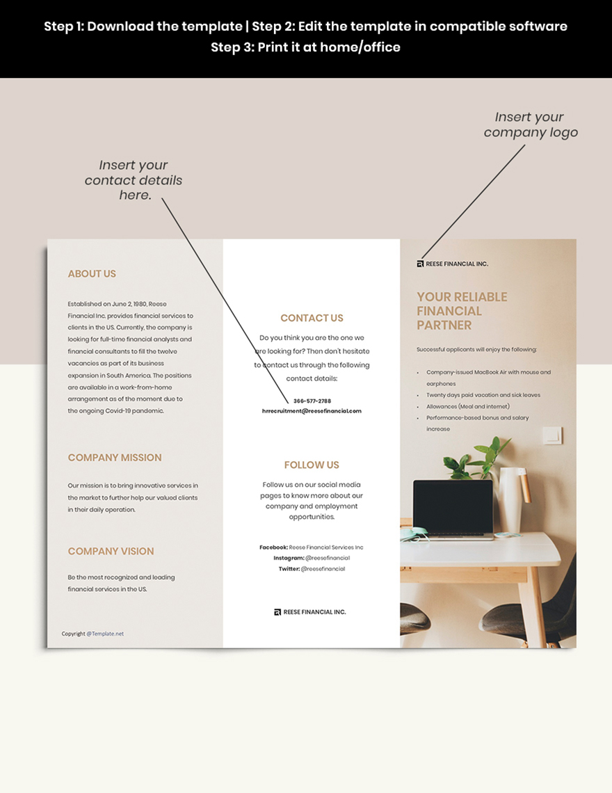 Free Modern Trifold Work From Home Brochure Template format