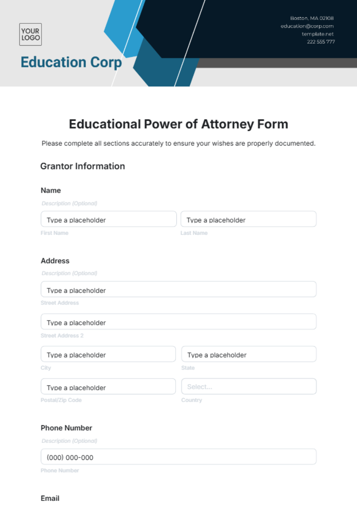 Educational Power of Attorney Form Template - Edit Online & Download