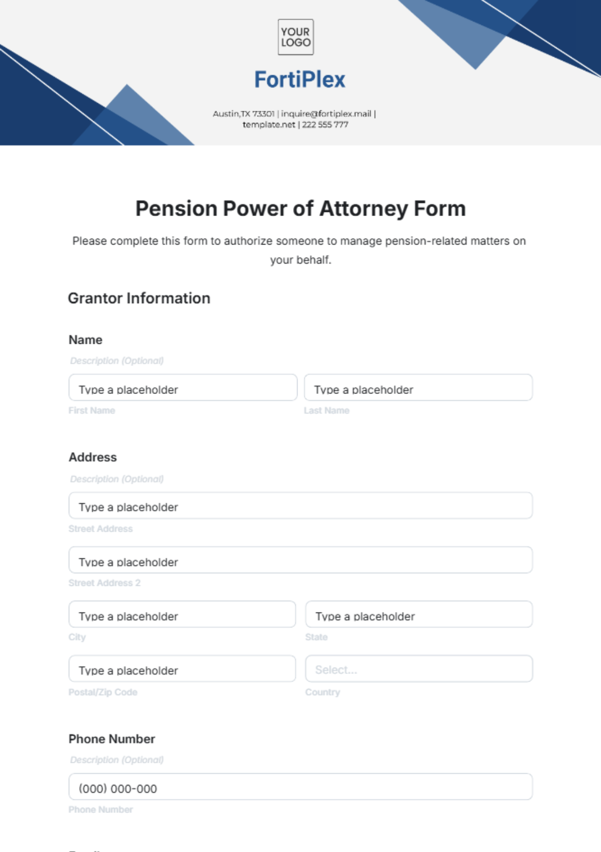 Pension Power of Attorney Form Template - Edit Online & Download