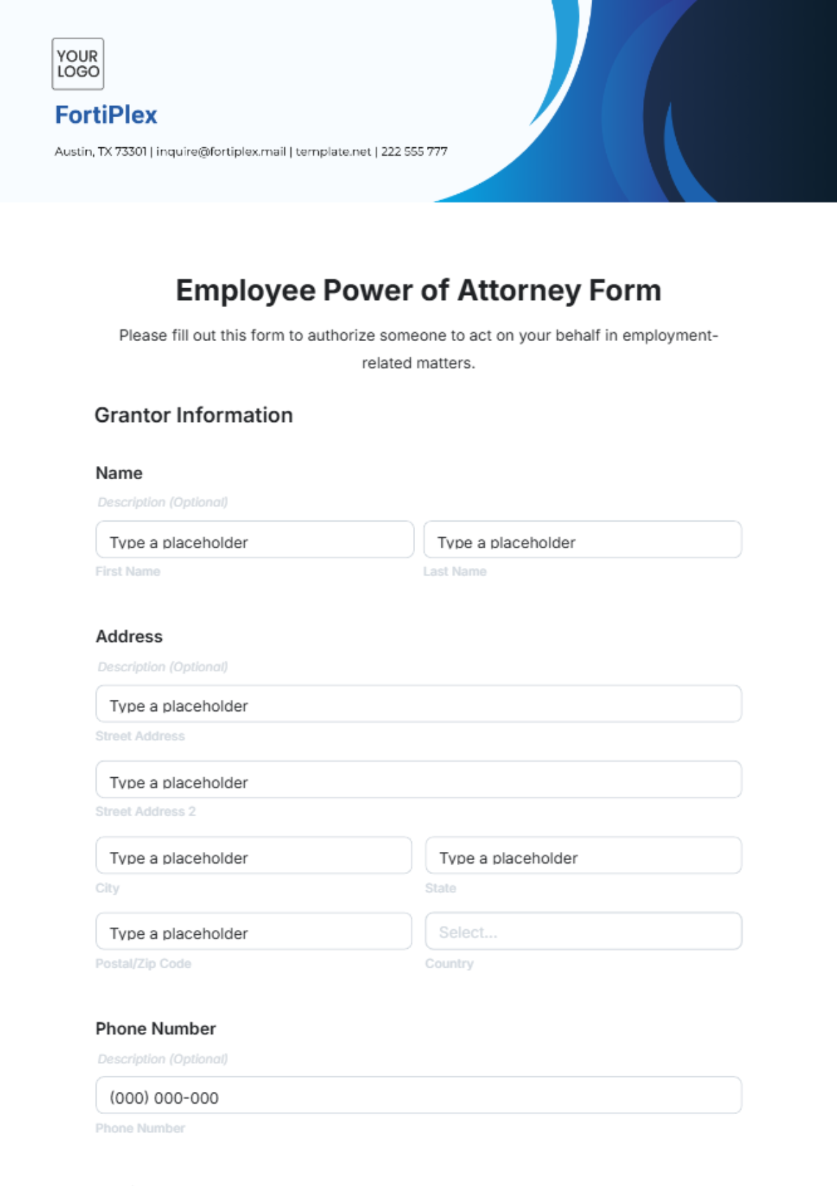 Employee Power of Attorney Form Template - Edit Online & Download