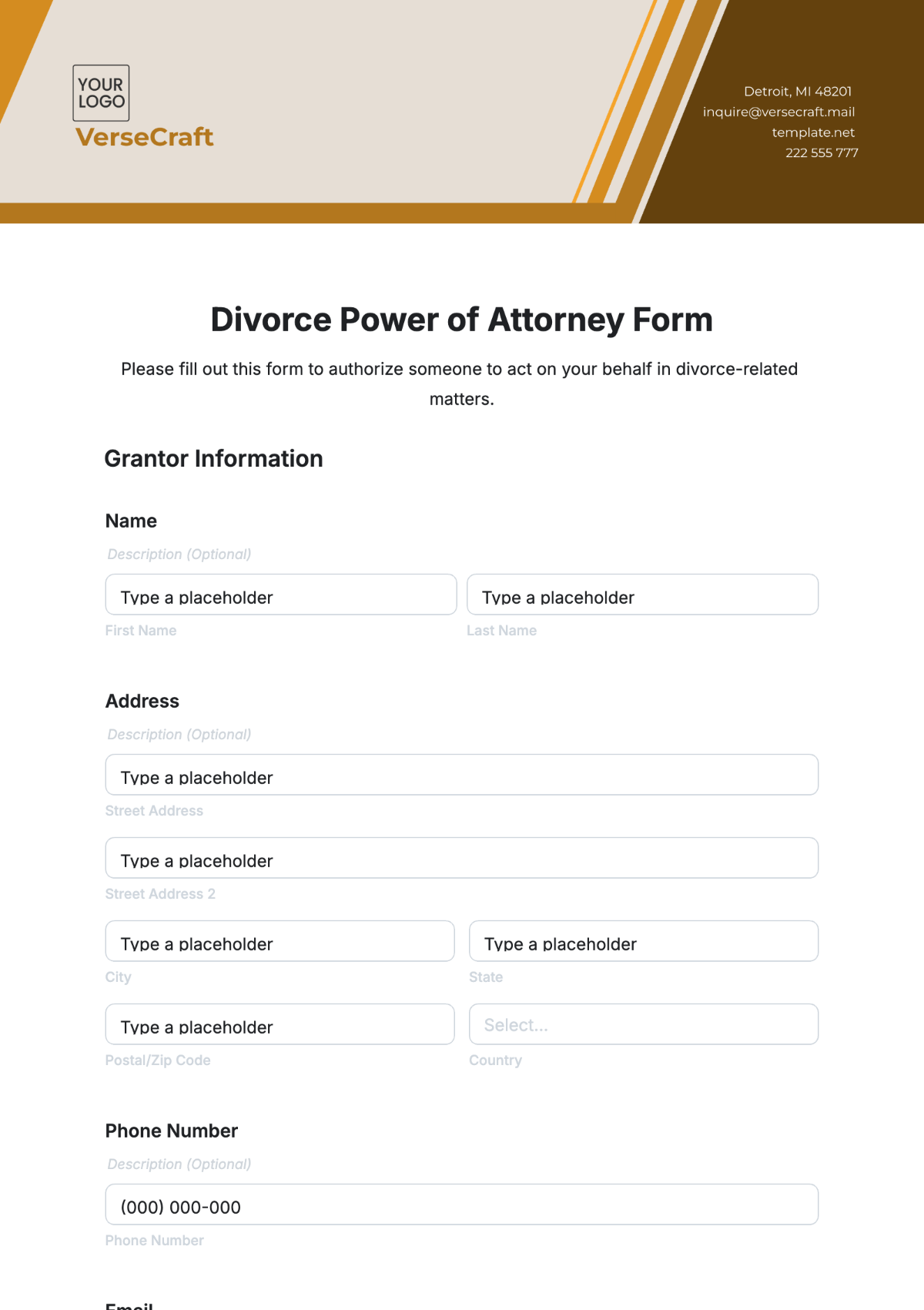 Divorce Power of Attorney Form Template - Edit Online & Download