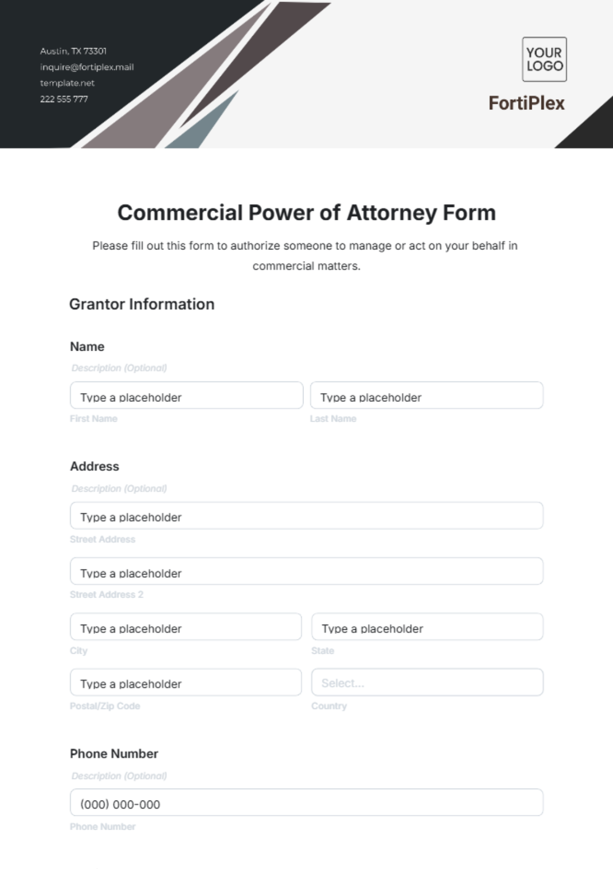 Commercial Power of Attorney Form Template - Edit Online & Download