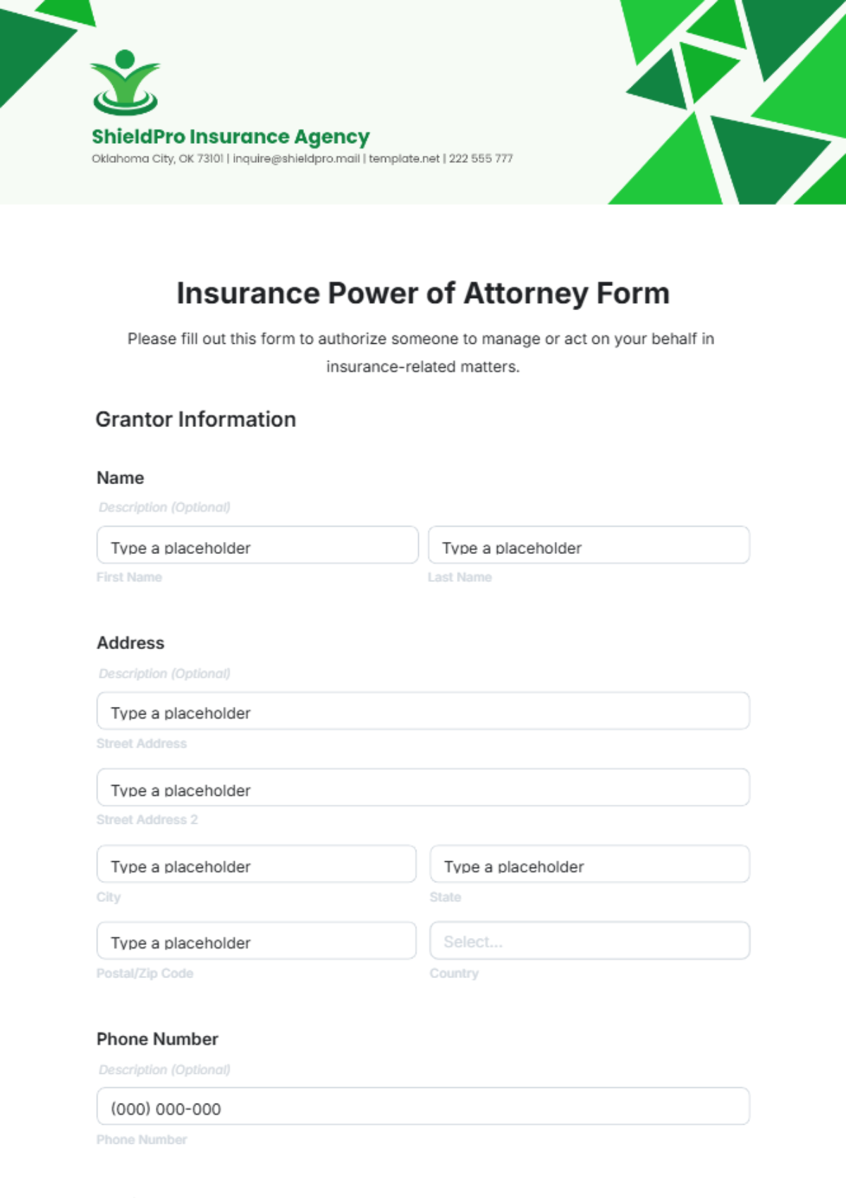 Insurance Power of Attorney Form Template - Edit Online & Download