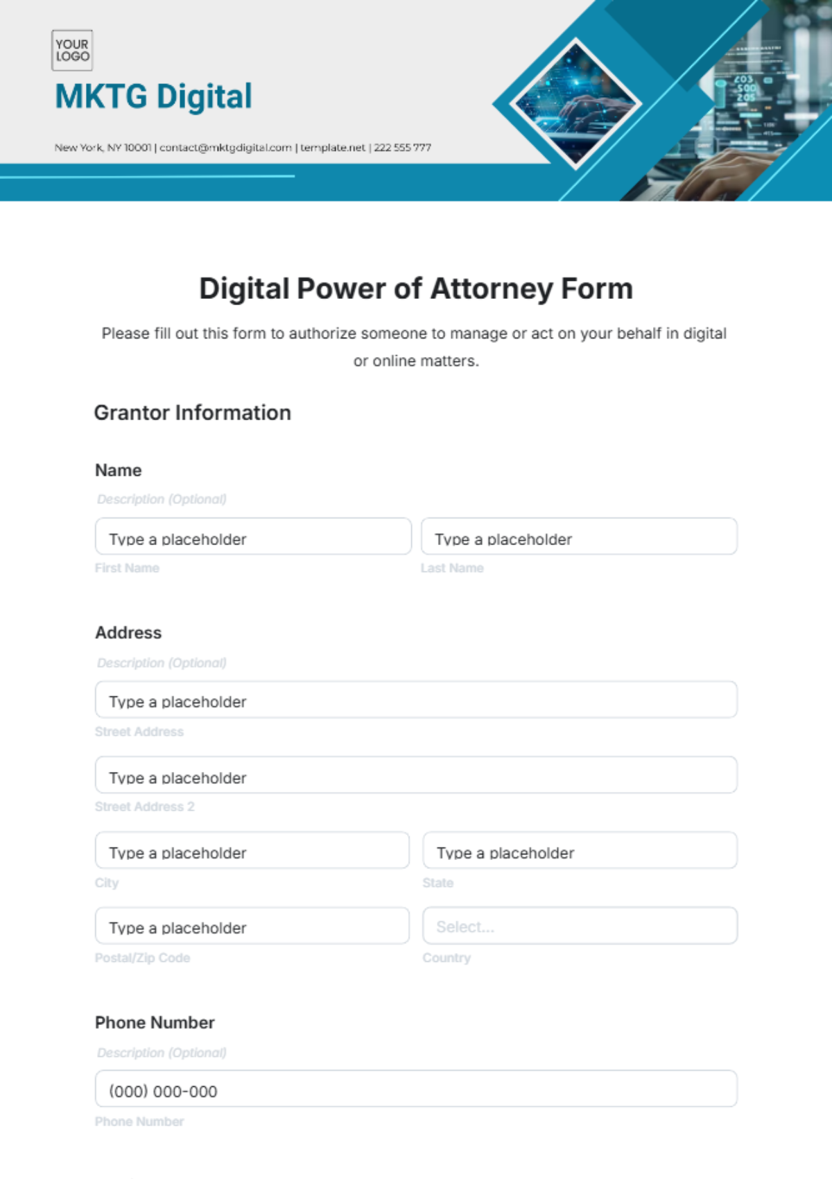 Digital Power of Attorney Form Template - Edit Online & Download