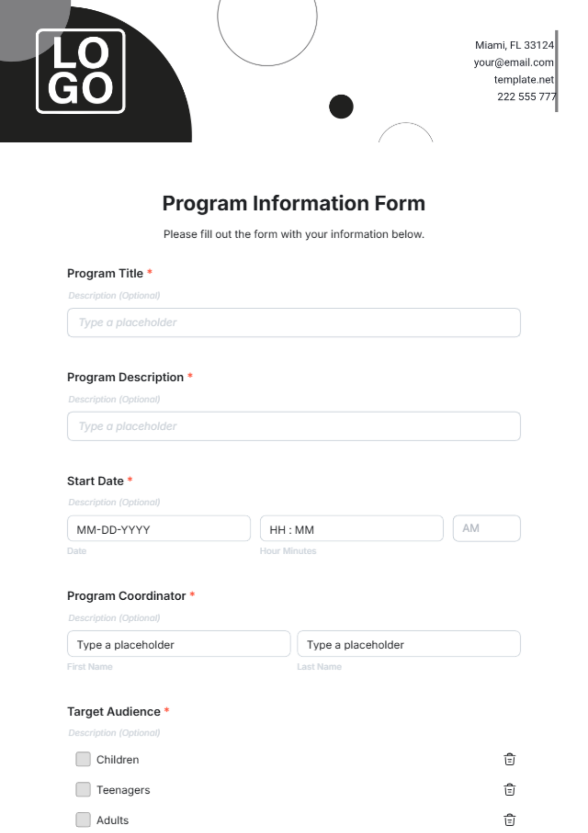 Free Program Information Form Template