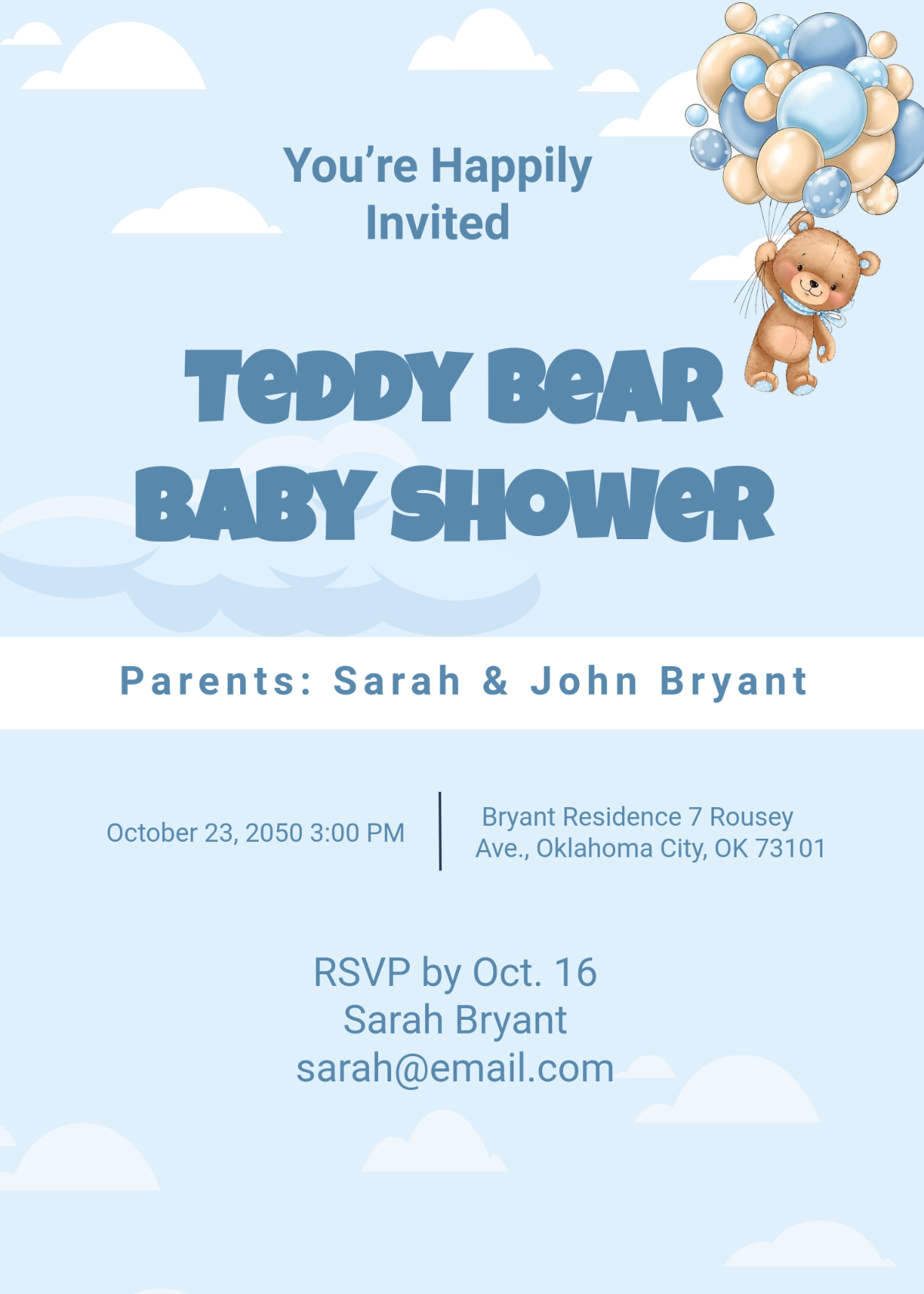 Teddy Bear Baby Shower Invitation Template - Edit Online & Download