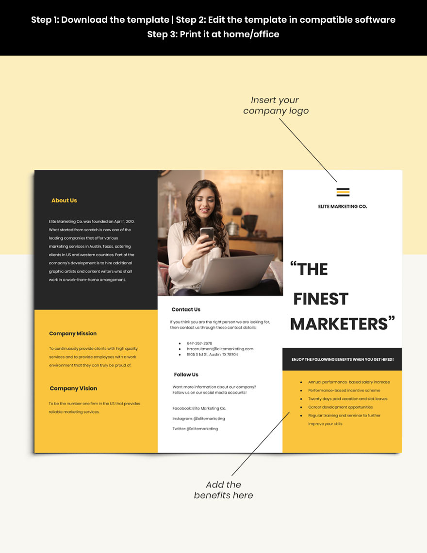 Work From Home Trifold Job Brochure Format