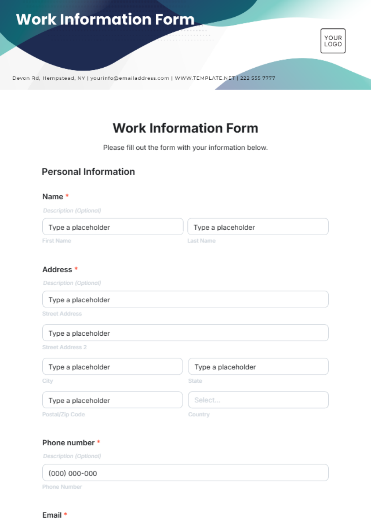 Free Work Information Form Template