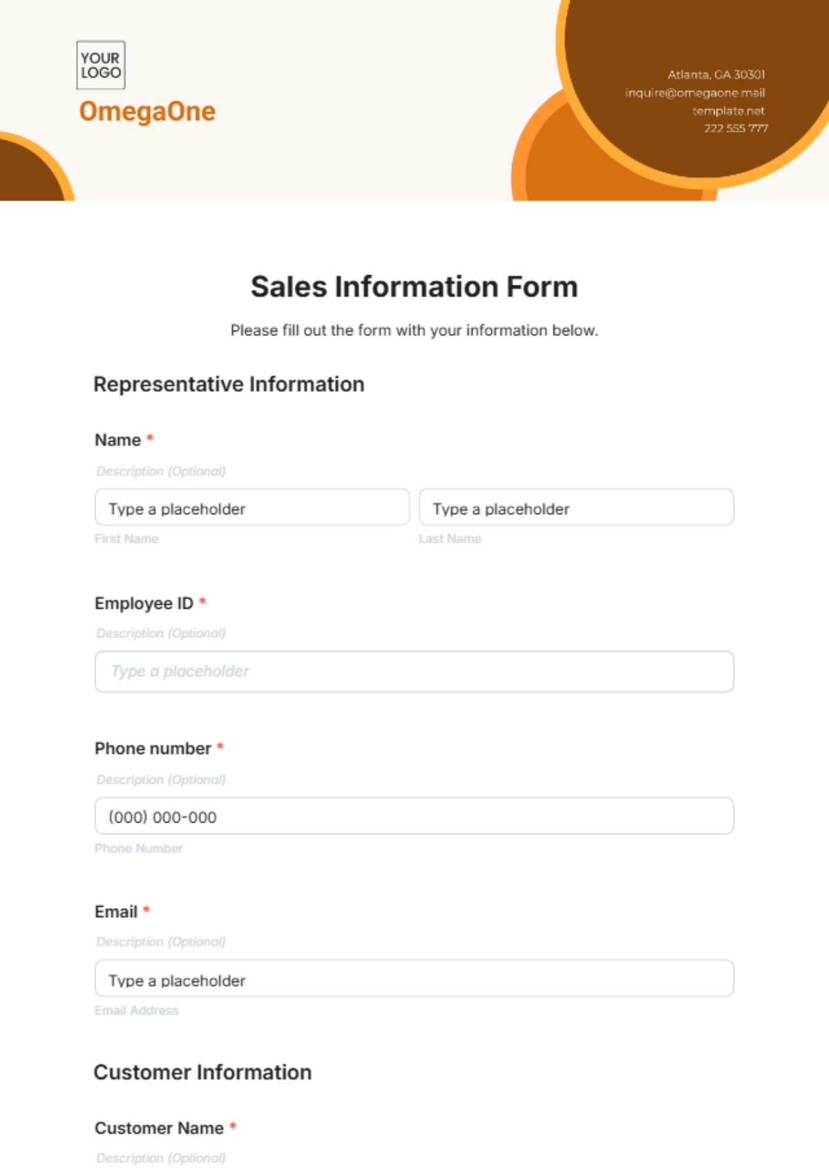 Free Sales Information Form Template