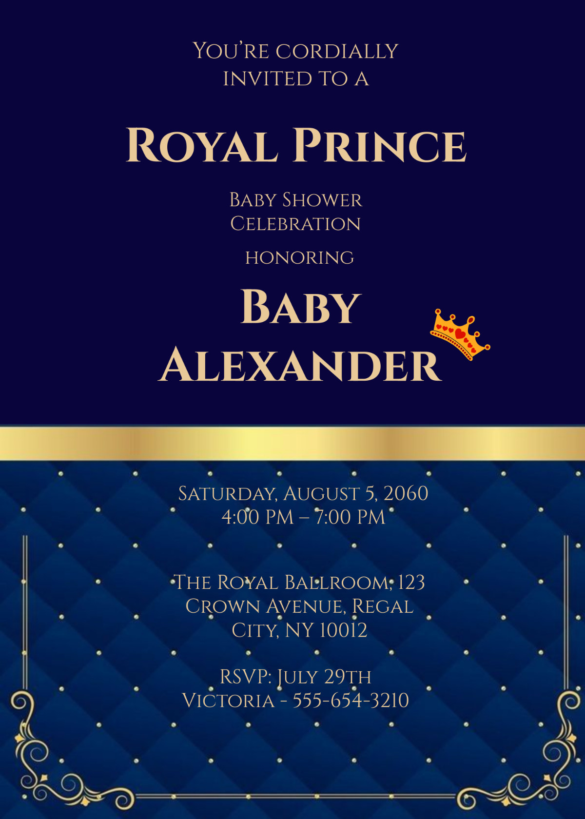 Royal Prince Baby Shower Invitation Template - Edit Online & Download