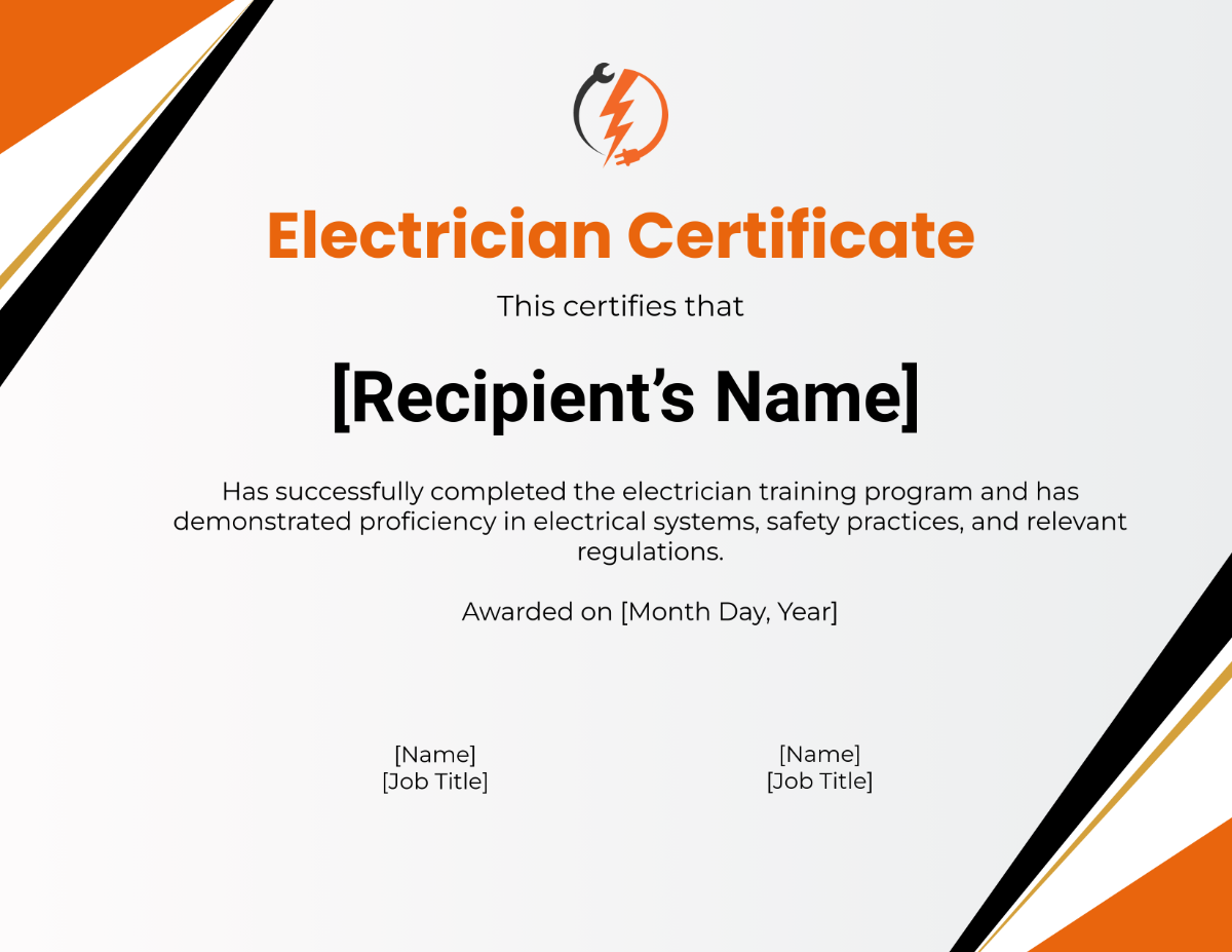 Free Electrician Certificate Template