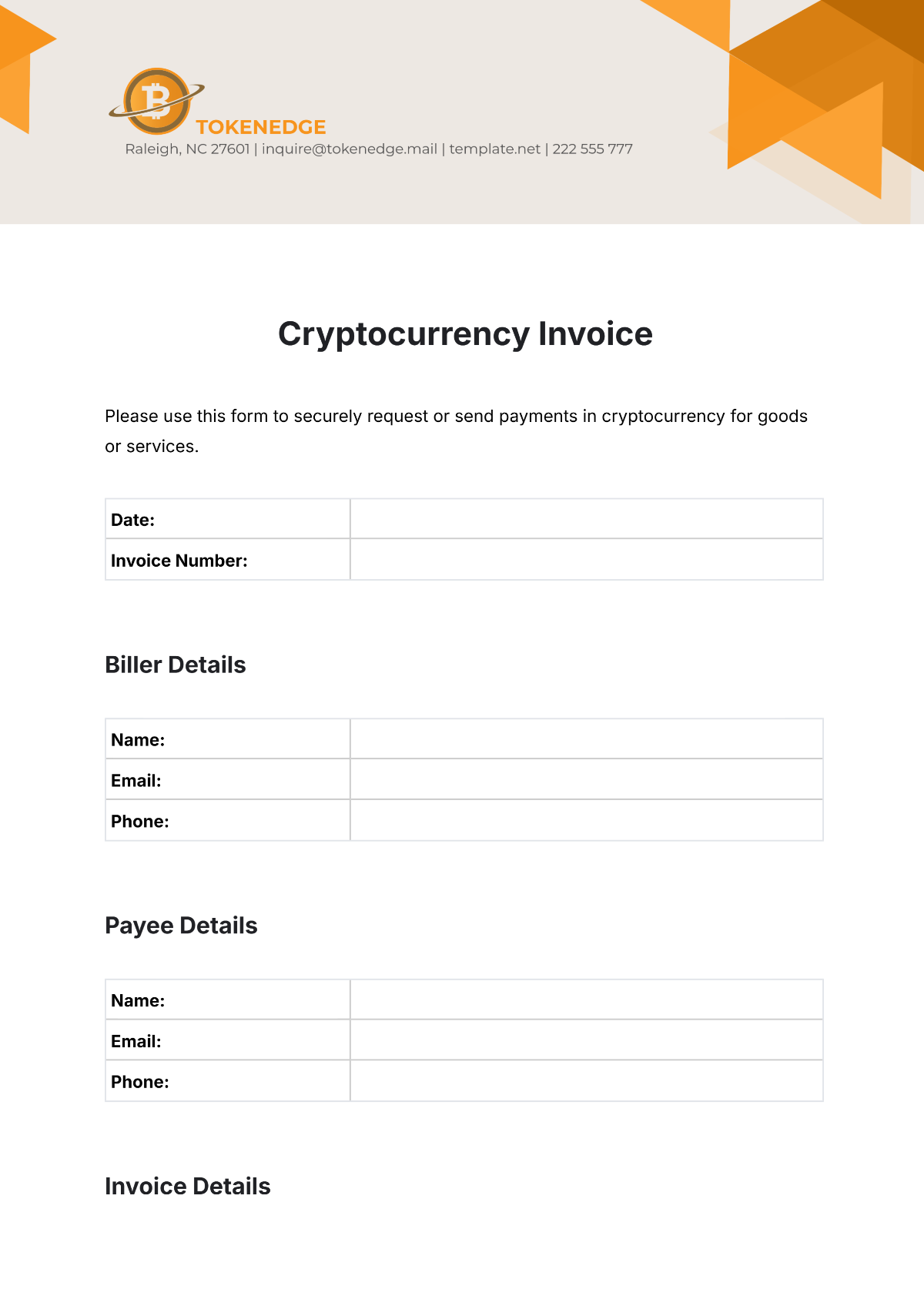 Free Cryptocurrency Invoice Template to Edit Online