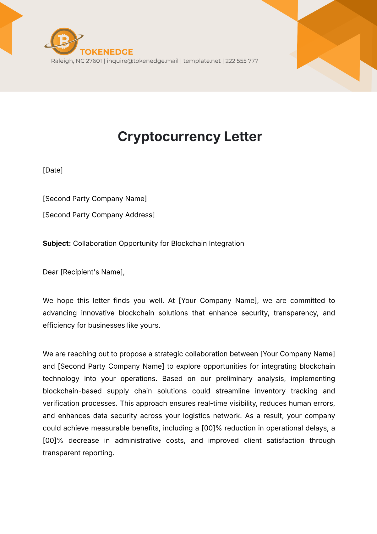 Cryptocurrency Letter Template - Edit Online & Download