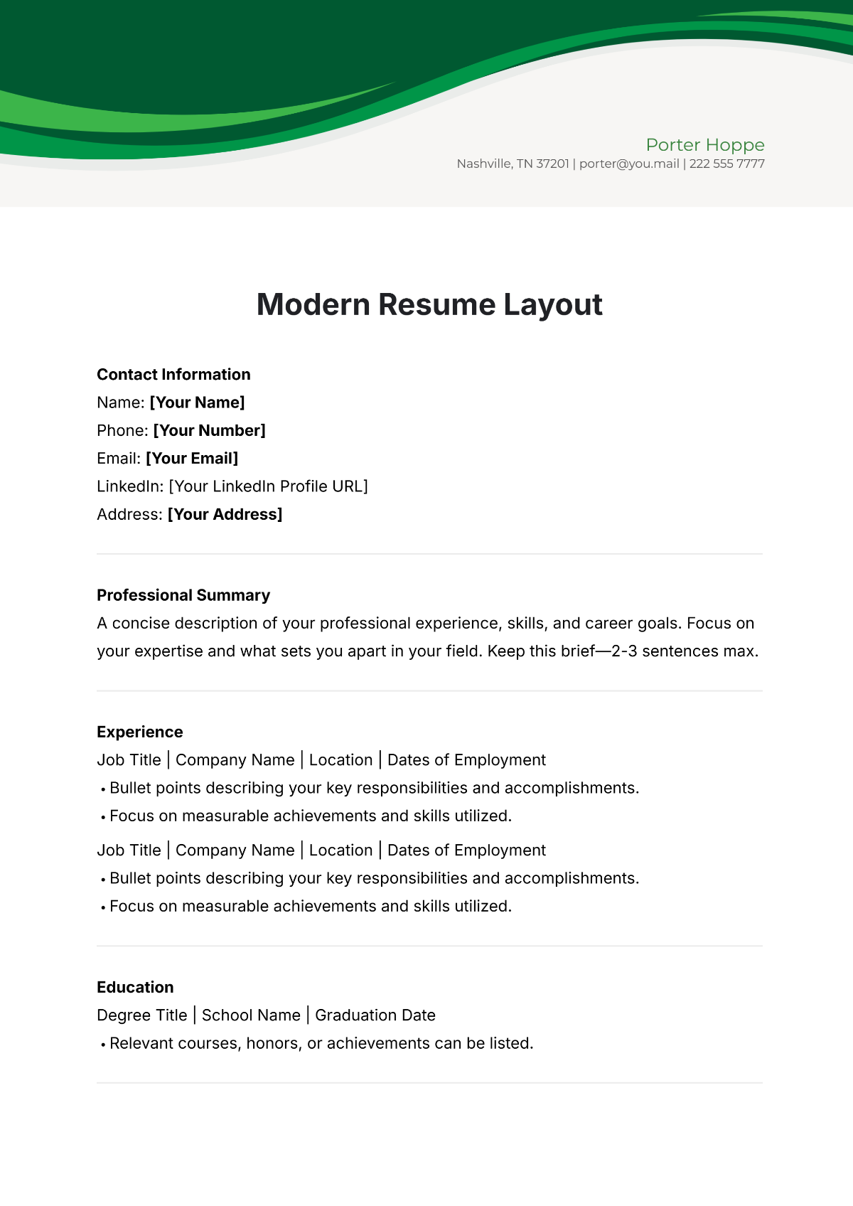 Free Modern Resume Layout Template