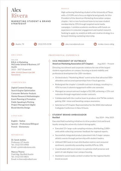 Free College Student ATS Resume Template, AI Resume Builder