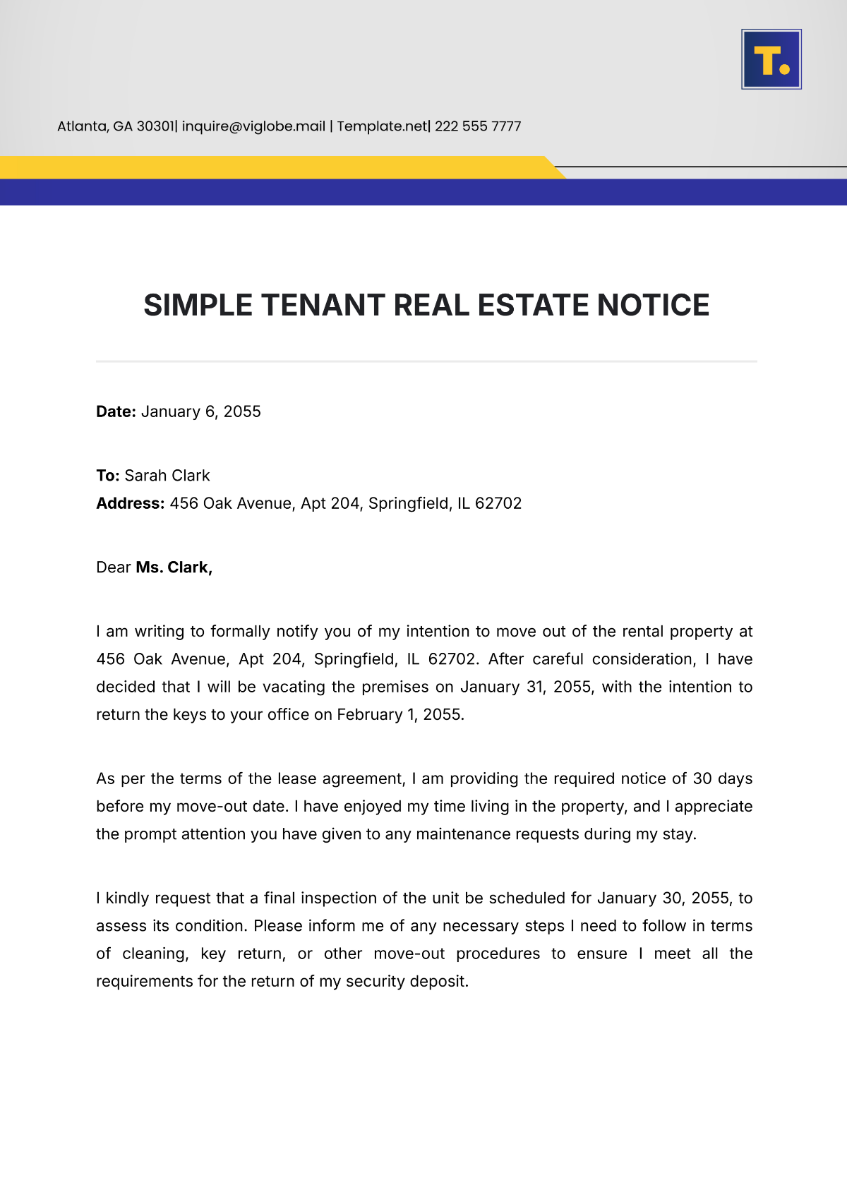 Free Simple Tenant Real Estate Notice Template