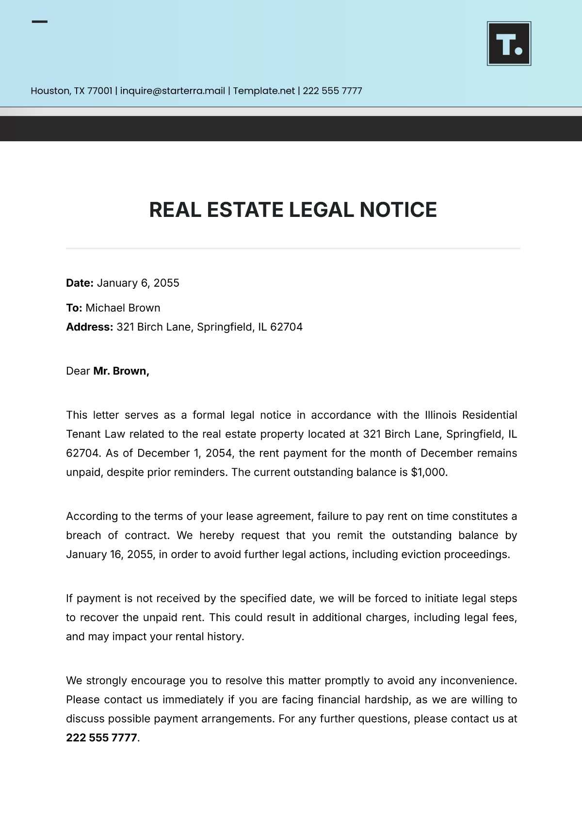 Free Real Estate Legal Notice Template