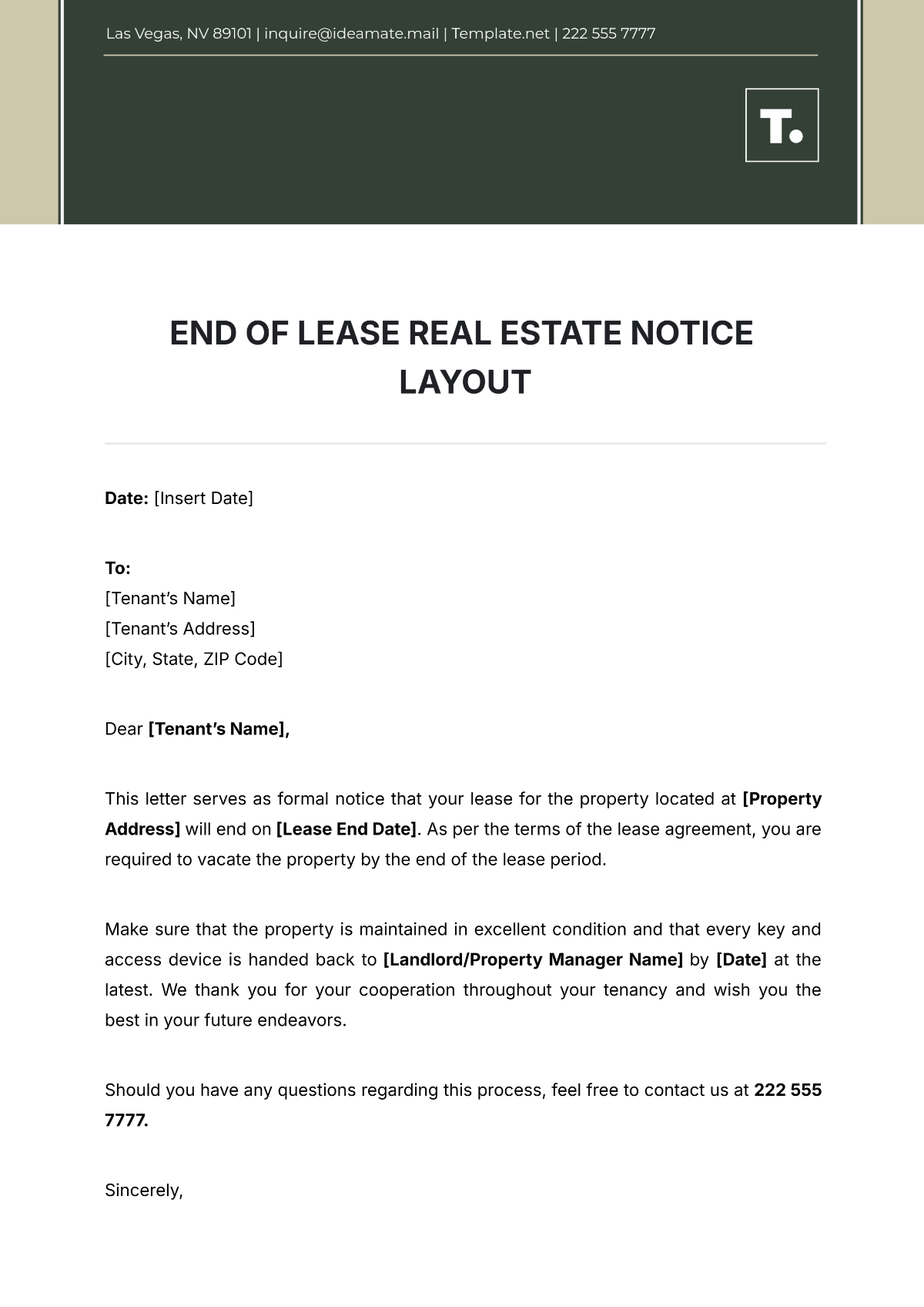 Free End of Lease Real Estate Notice Layout Template