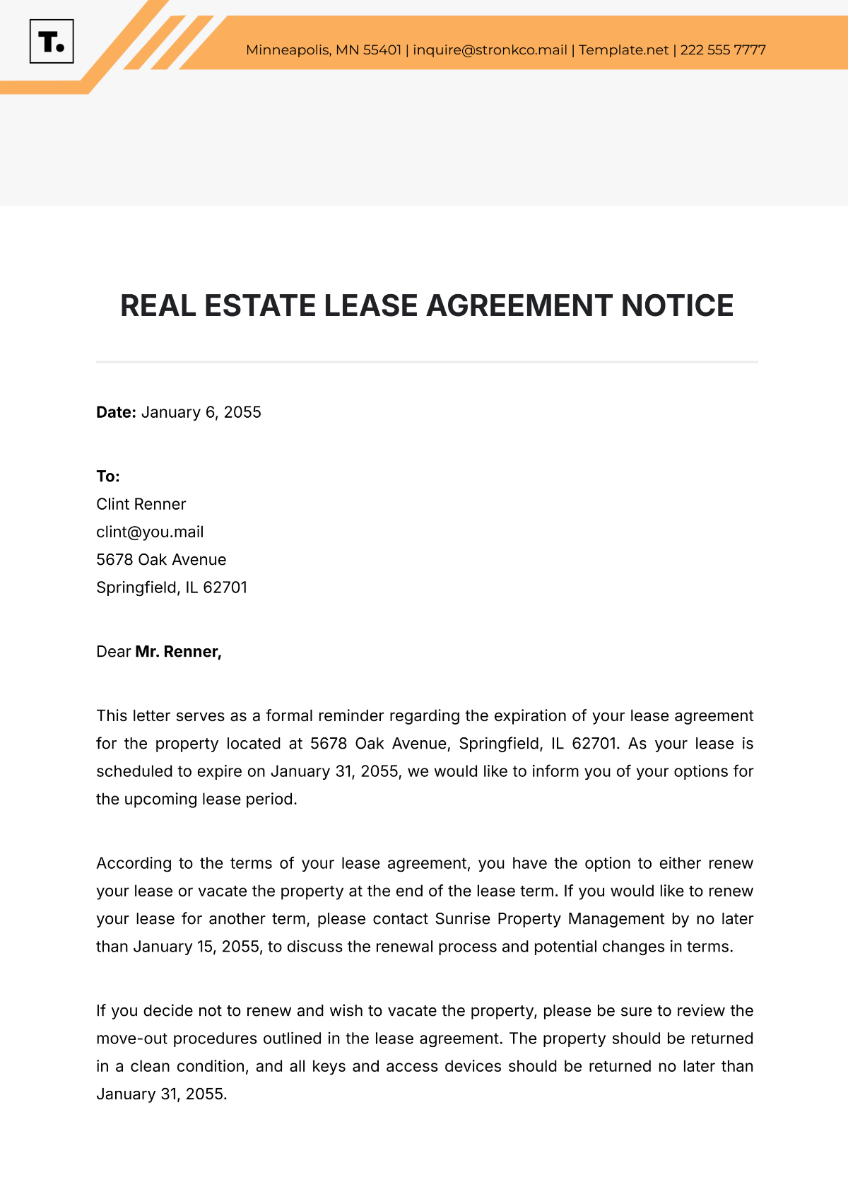 Free Real Estate Lease Agreement Notice Template