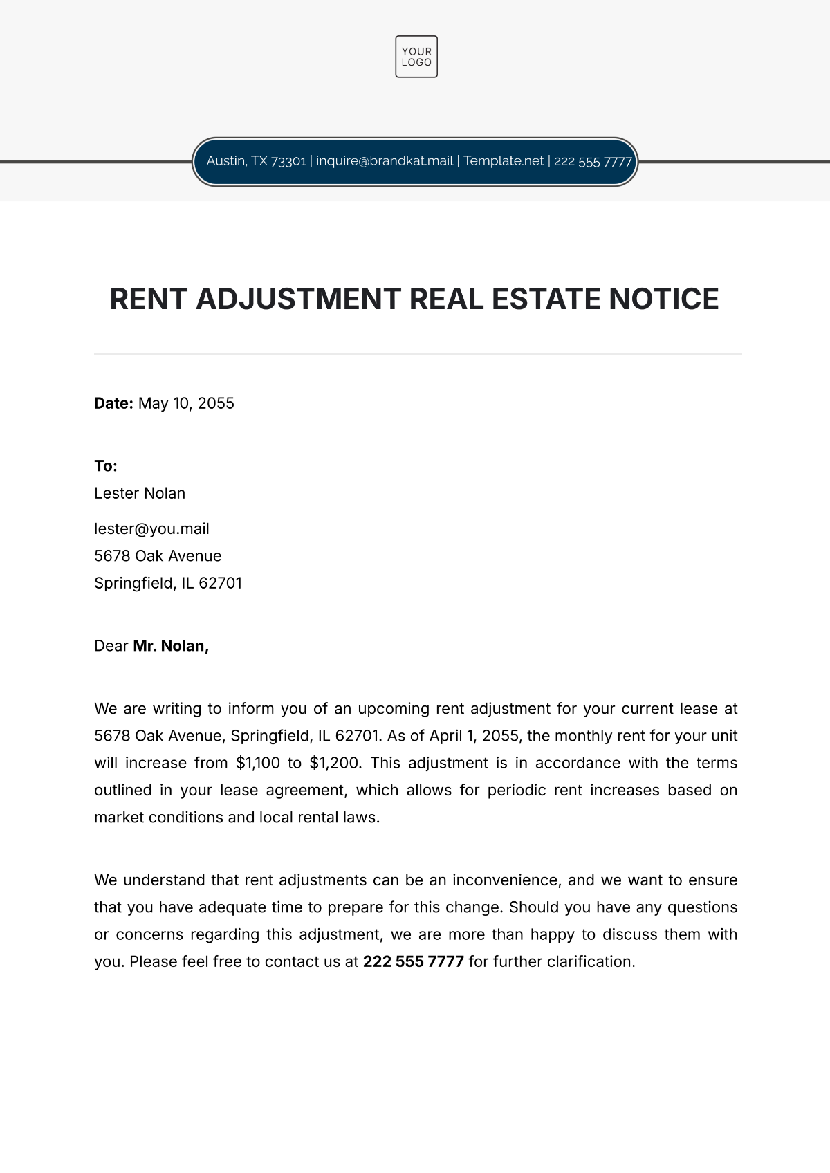 Free Rent Adjustment Real Estate Notice Template