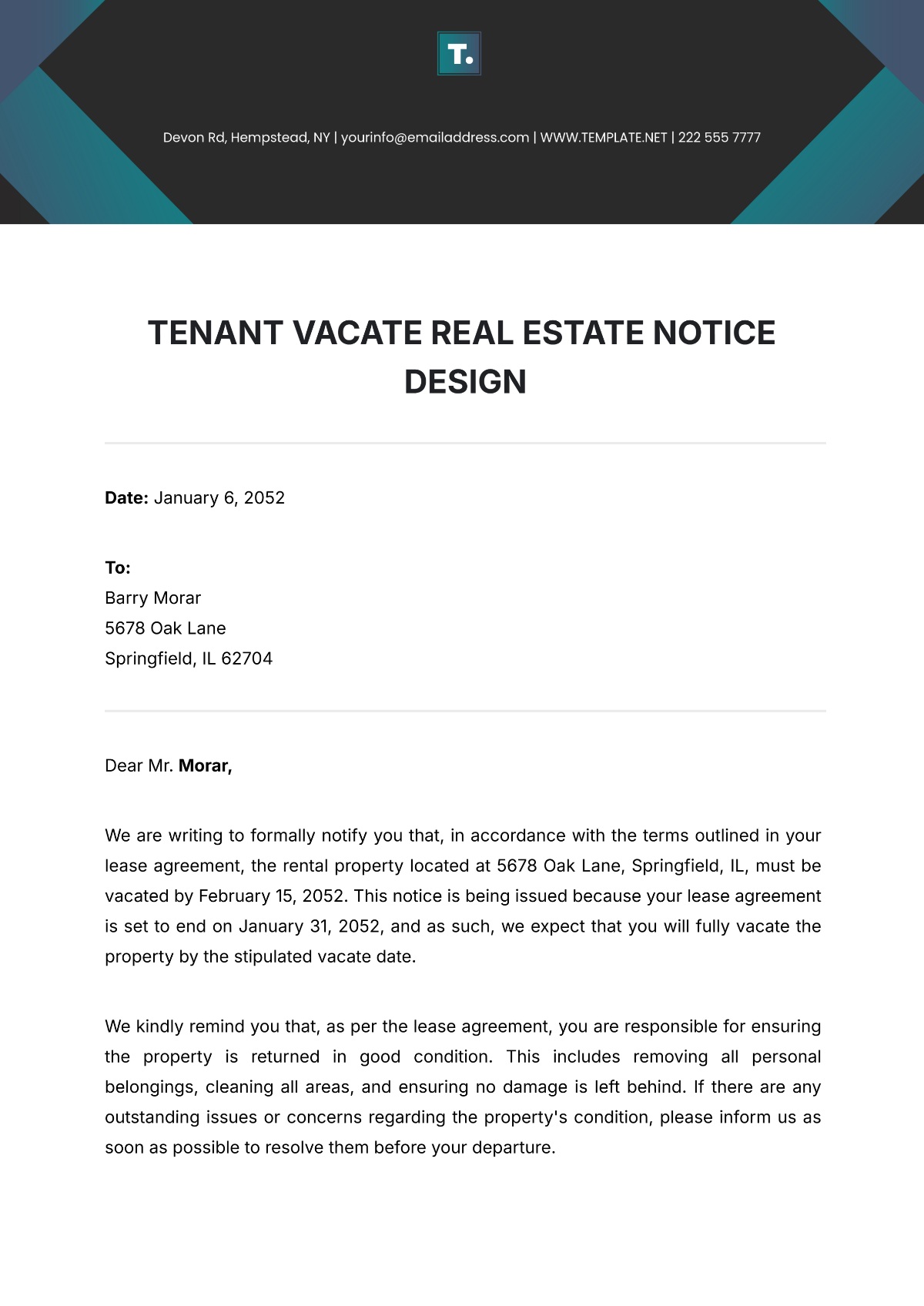 Free Tenant Vacate Real Estate Notice Design Template