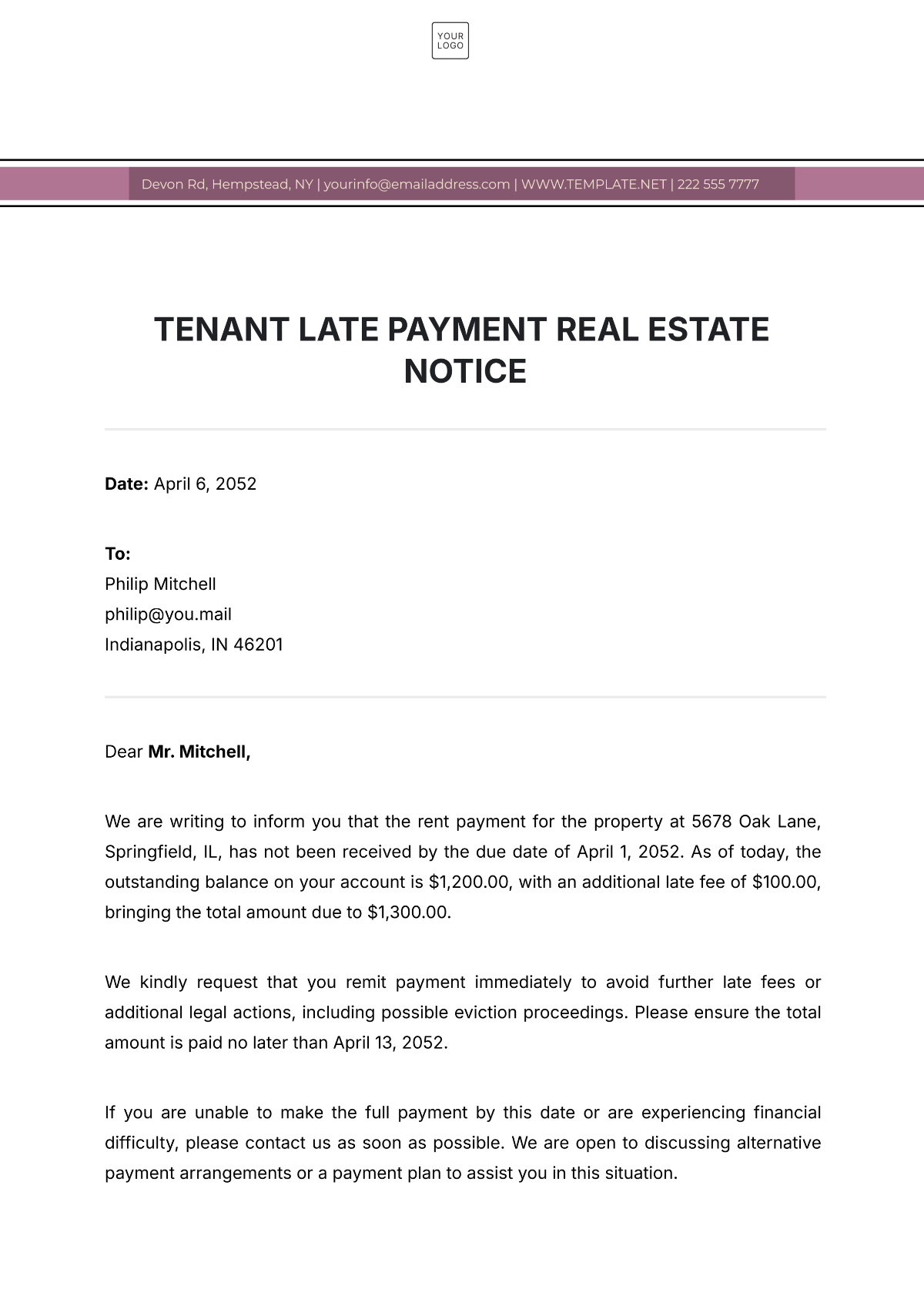 Free Tenant Late Payment Real Estate Notice Template