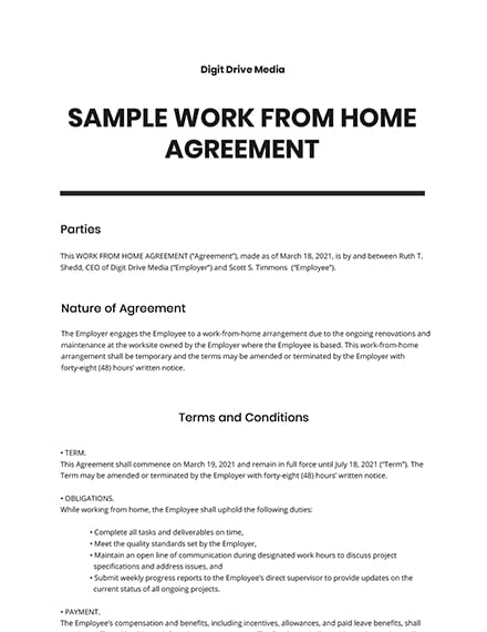 Sample Work From Home Agreement Template Google Docs Word Apple