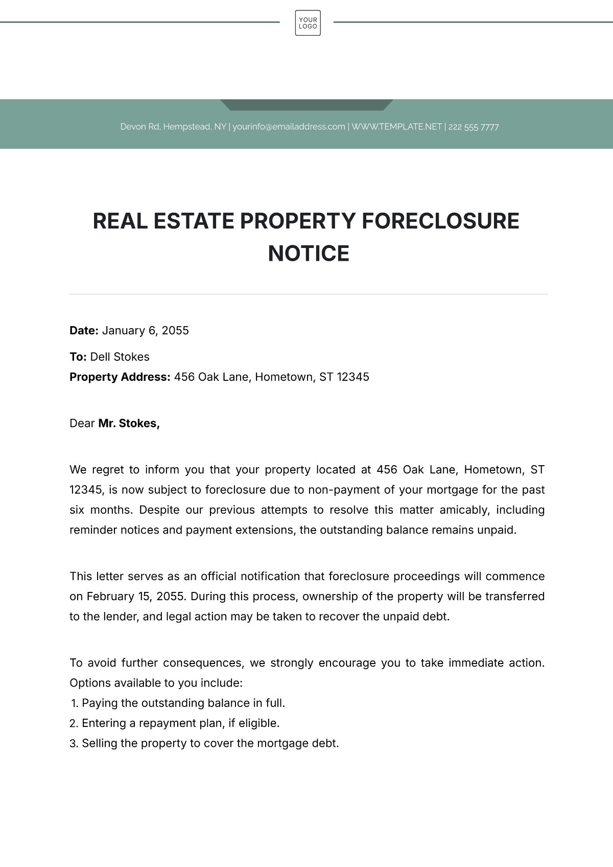 Free Real Estate Property Foreclosure Notice Template