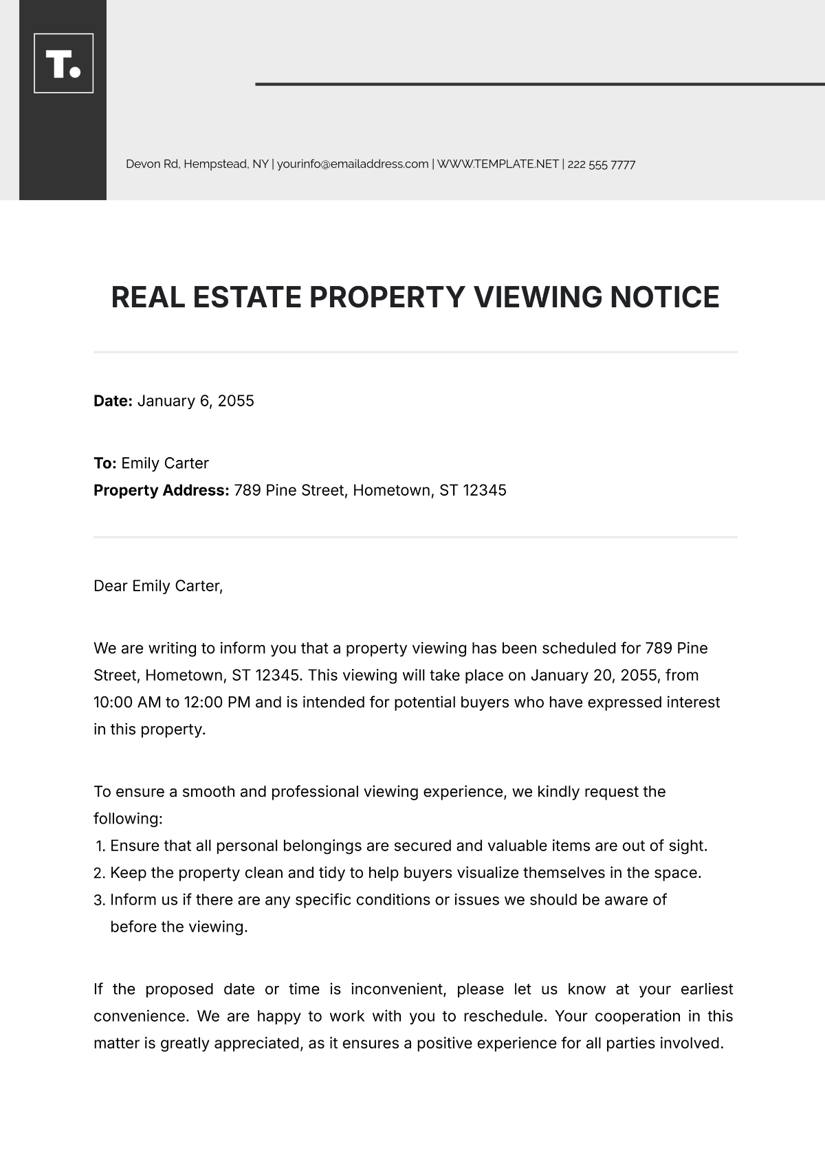 Free Real Estate Property Viewing Notice Template