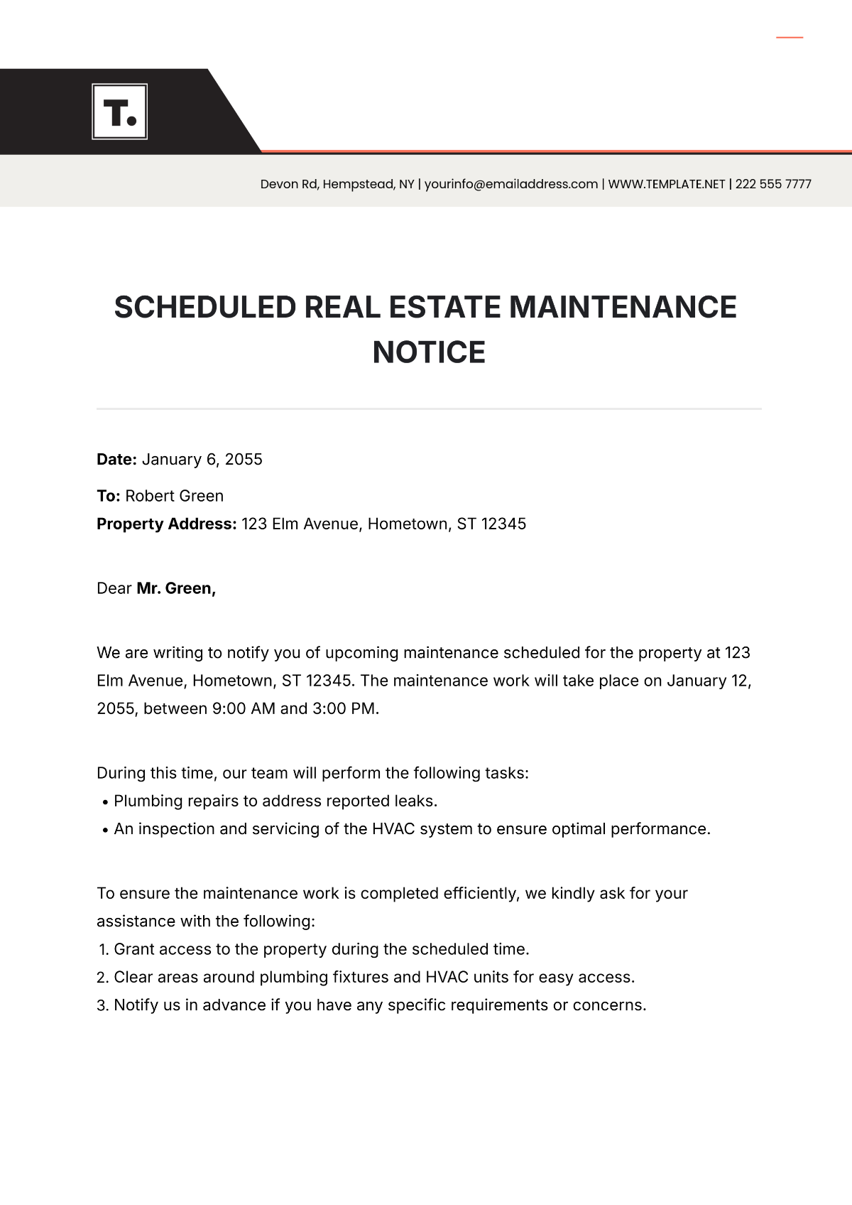 Free Scheduled Real Estate Maintenance Notice Template