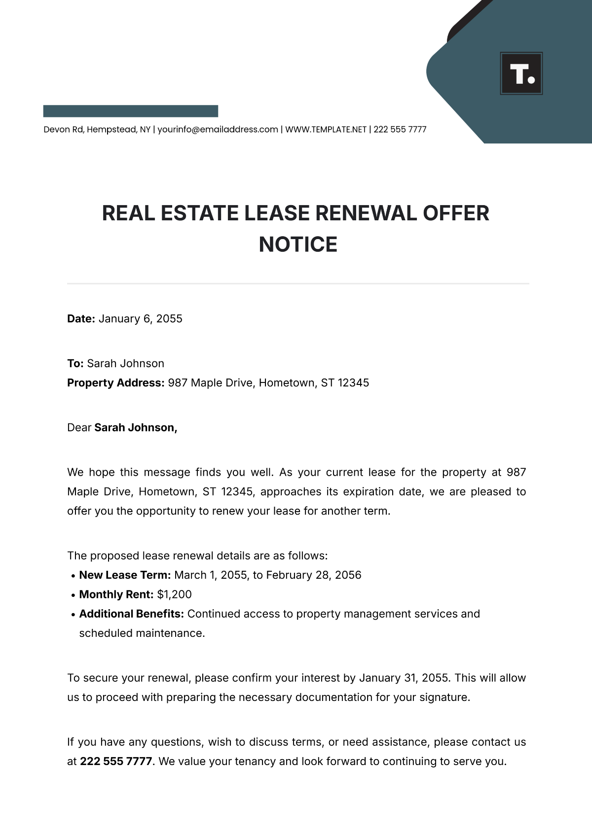 Free Real Estate Lease Renewal Offer Notice Template