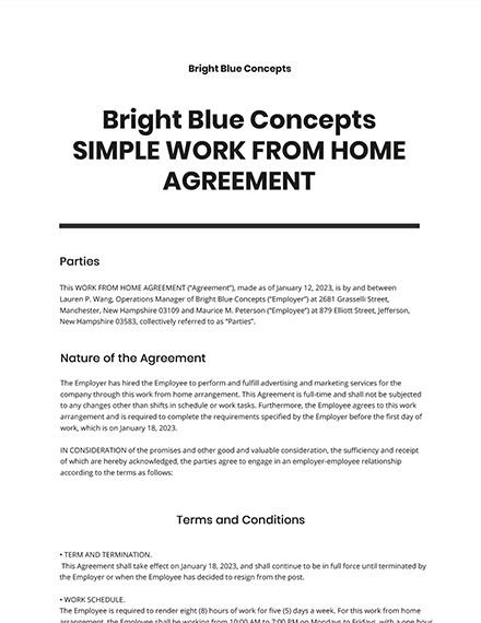 Temporary Work From Home Agreement Template Google Docs Word Apple