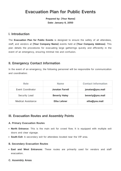 Free Evacuation Plan for Public Events Template to Edit Online