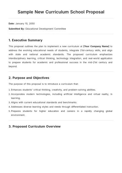 Free Sample New Curriculum School Proposal Template to Edit Online