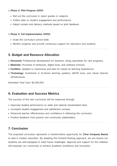Free Sample New Curriculum School Proposal Template to Edit Online