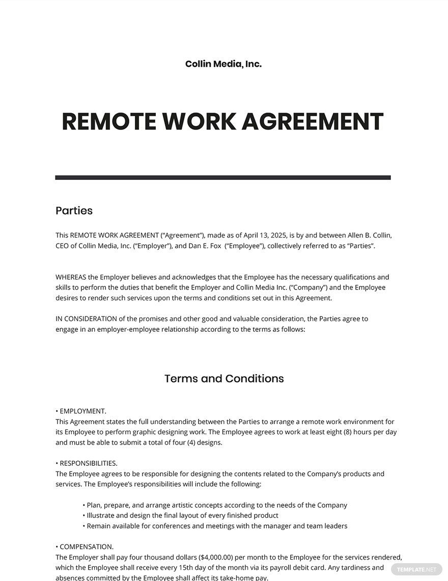 Free Free Remote Work Agreement Template Google Docs, Word, Apple