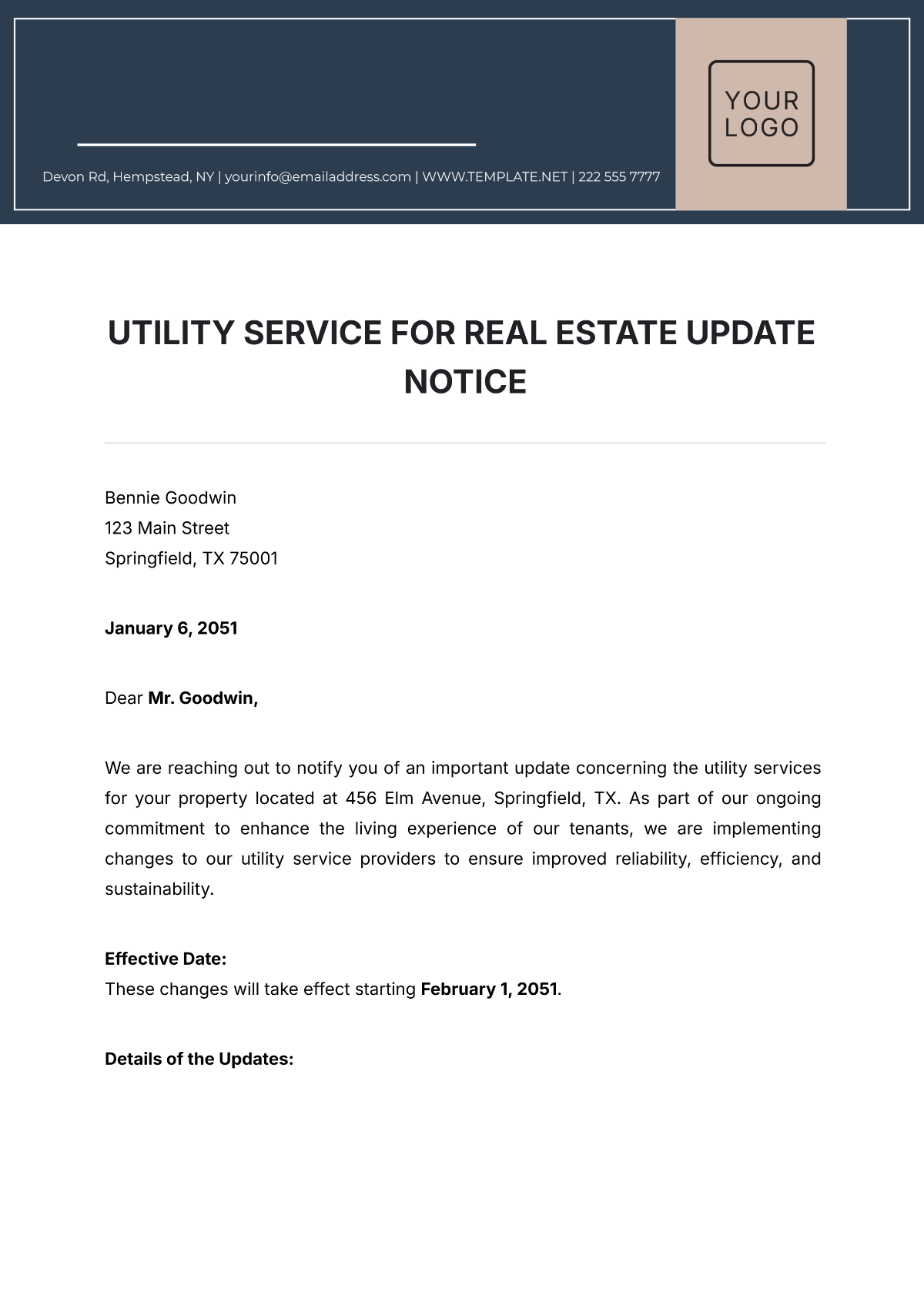 Free Utility Service for Real Estate Update Notice Template