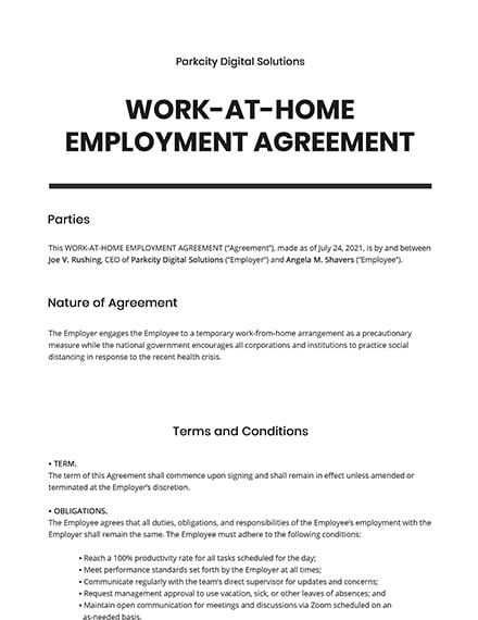 Temporary Work From Home Agreement Template Google Docs Word Apple