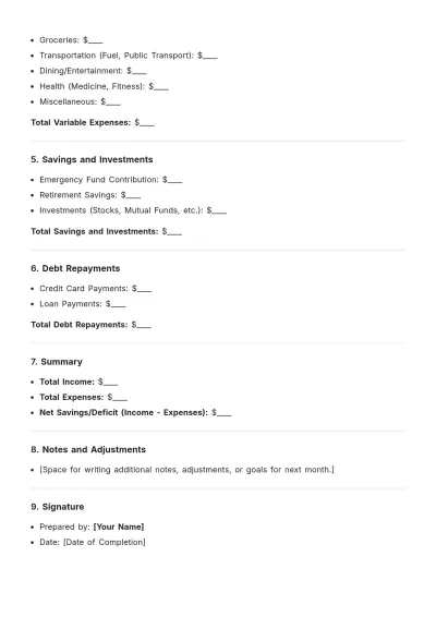 Free Personal Budget Layout Template to Edit Online