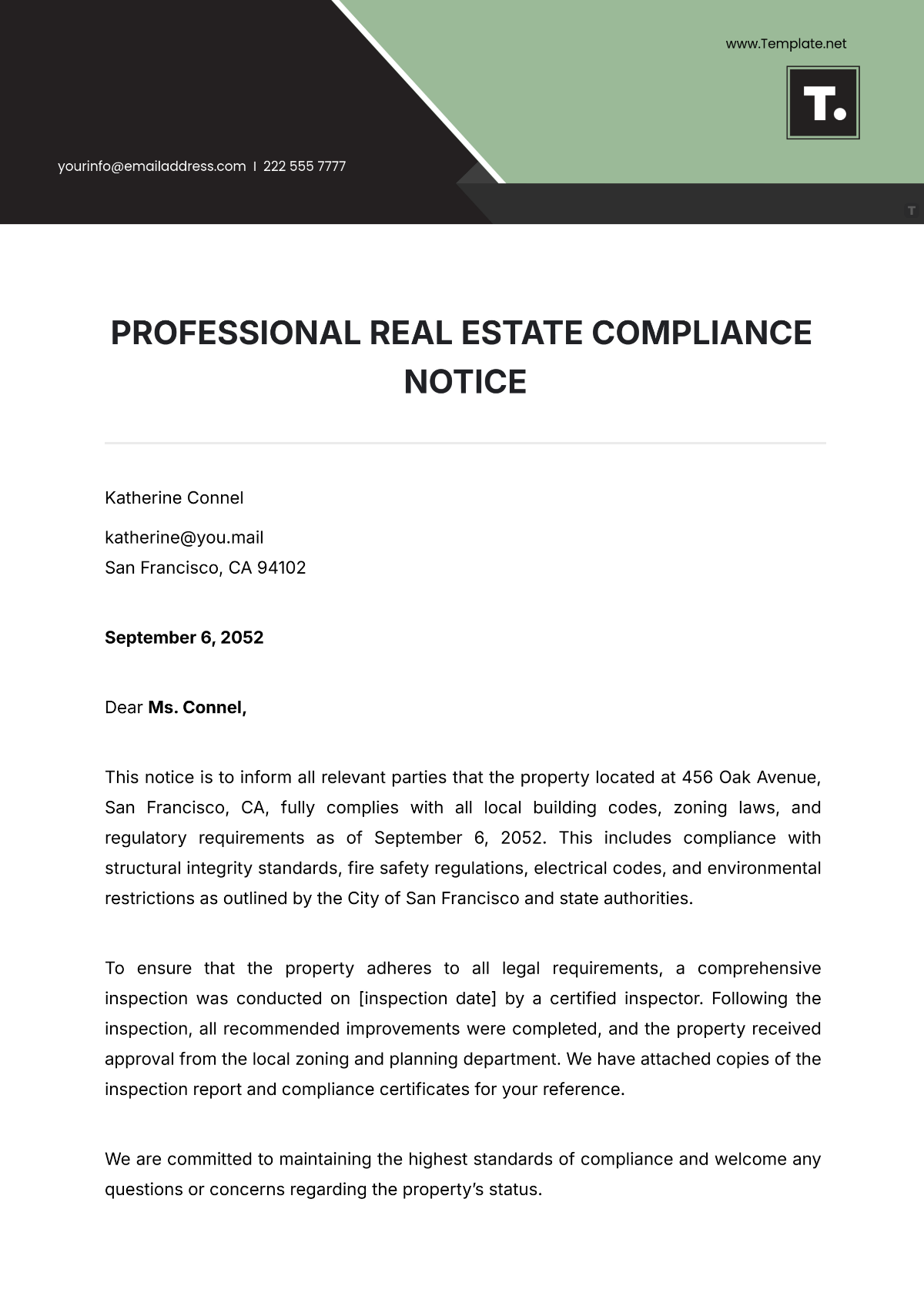 Free Professional Real Estate Compliance Notice Template