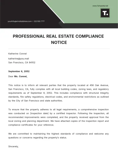 Free Professional Real Estate Compliance Notice Template to Edit Online