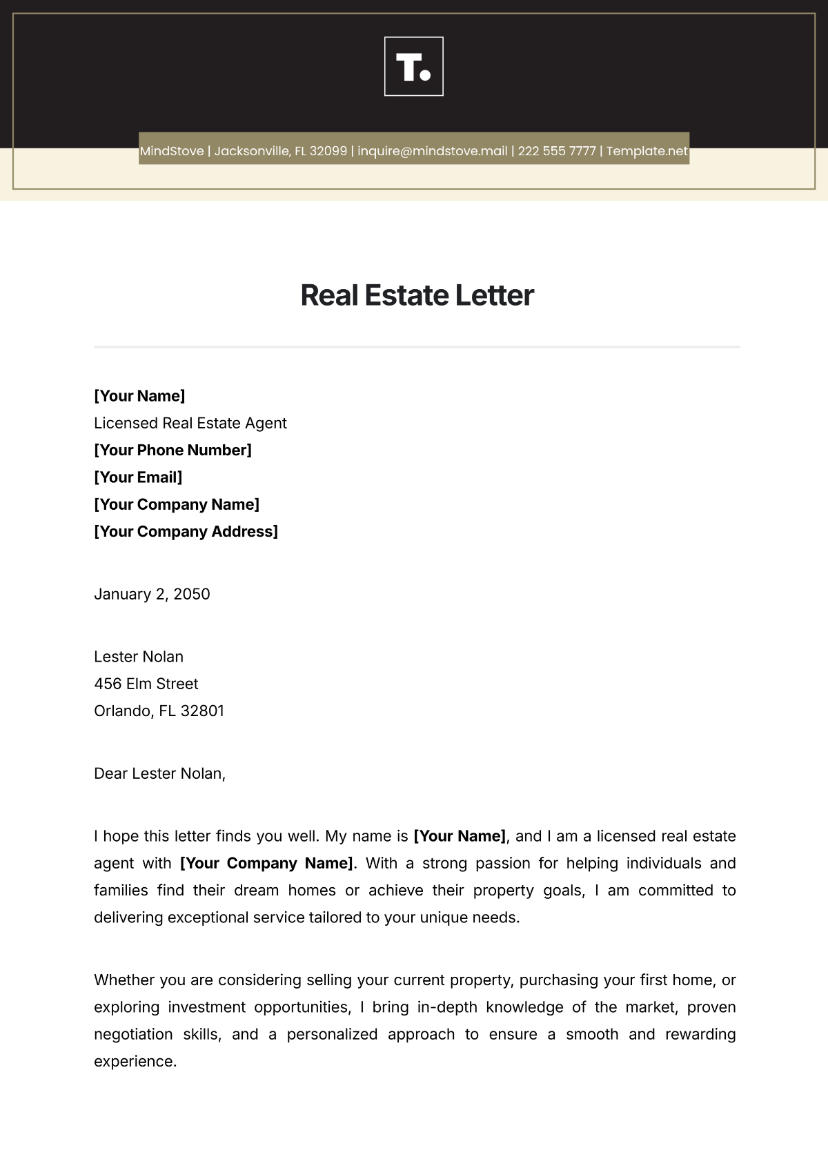 Real Estate Letter Template - Edit Online & Download