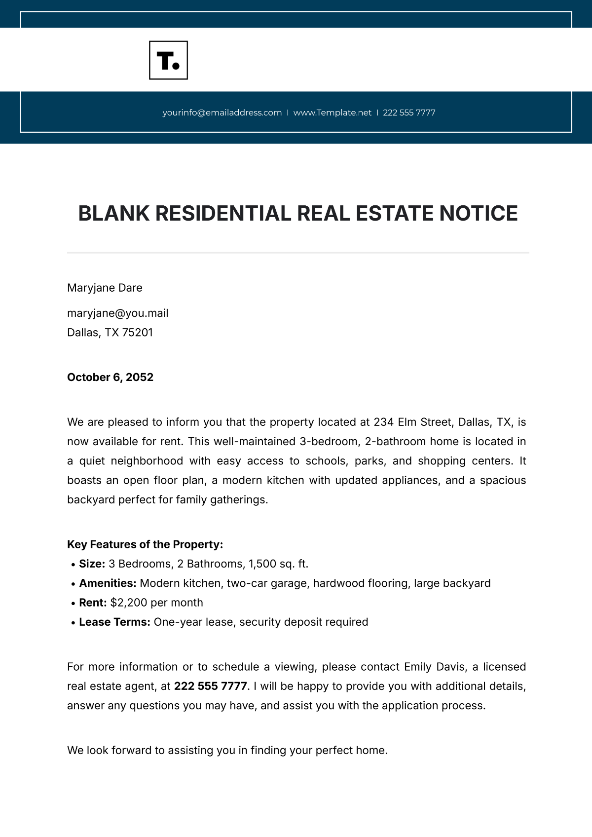 Free Blank Residential Real Estate Notice Template