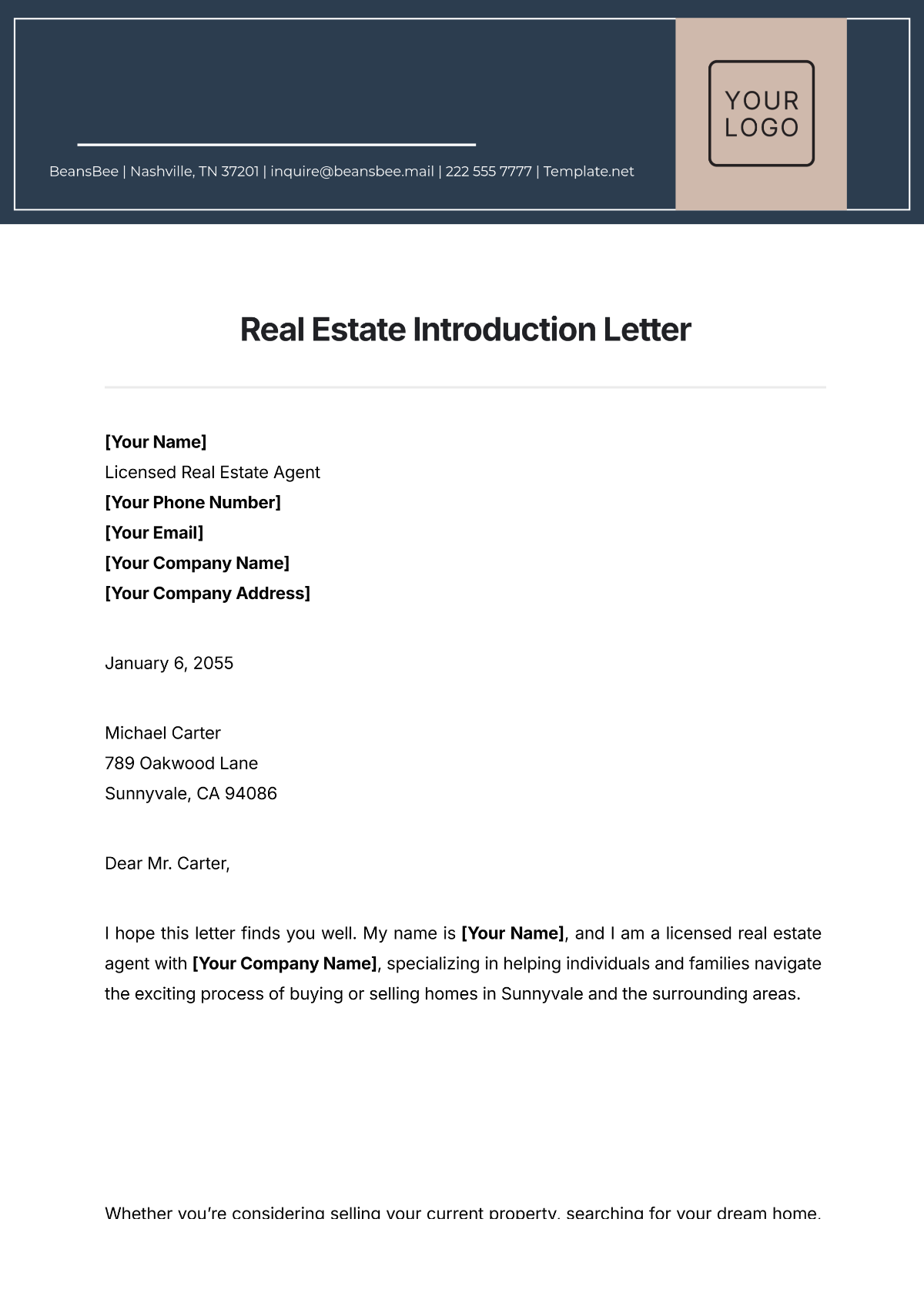 Real Estate Introduction Letter Template - Edit Online & Download