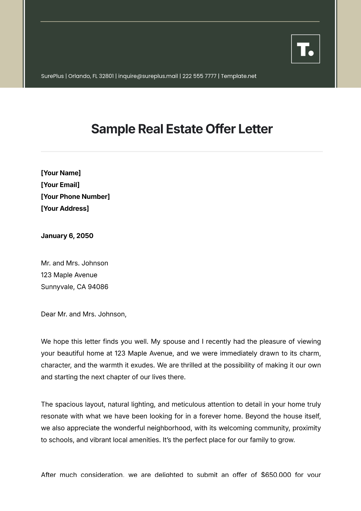 Sample Real Estate Offer Letter Template - Edit Online & Download